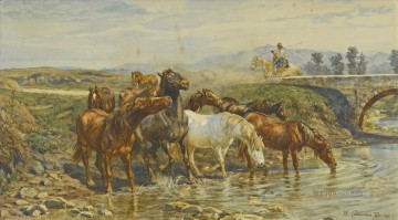 Animal Painting - Caballos bebiendo en un arroyo Género Enrico Coleman